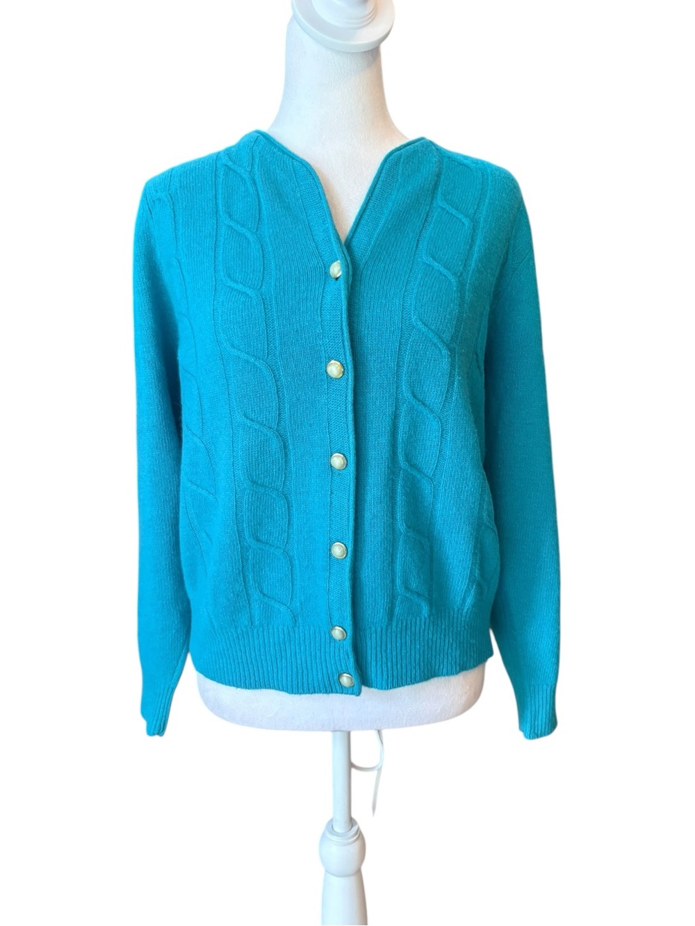 Petite Sophisticate Vintage Lambswool Angora Cardigan Sweater Teal Womens Small